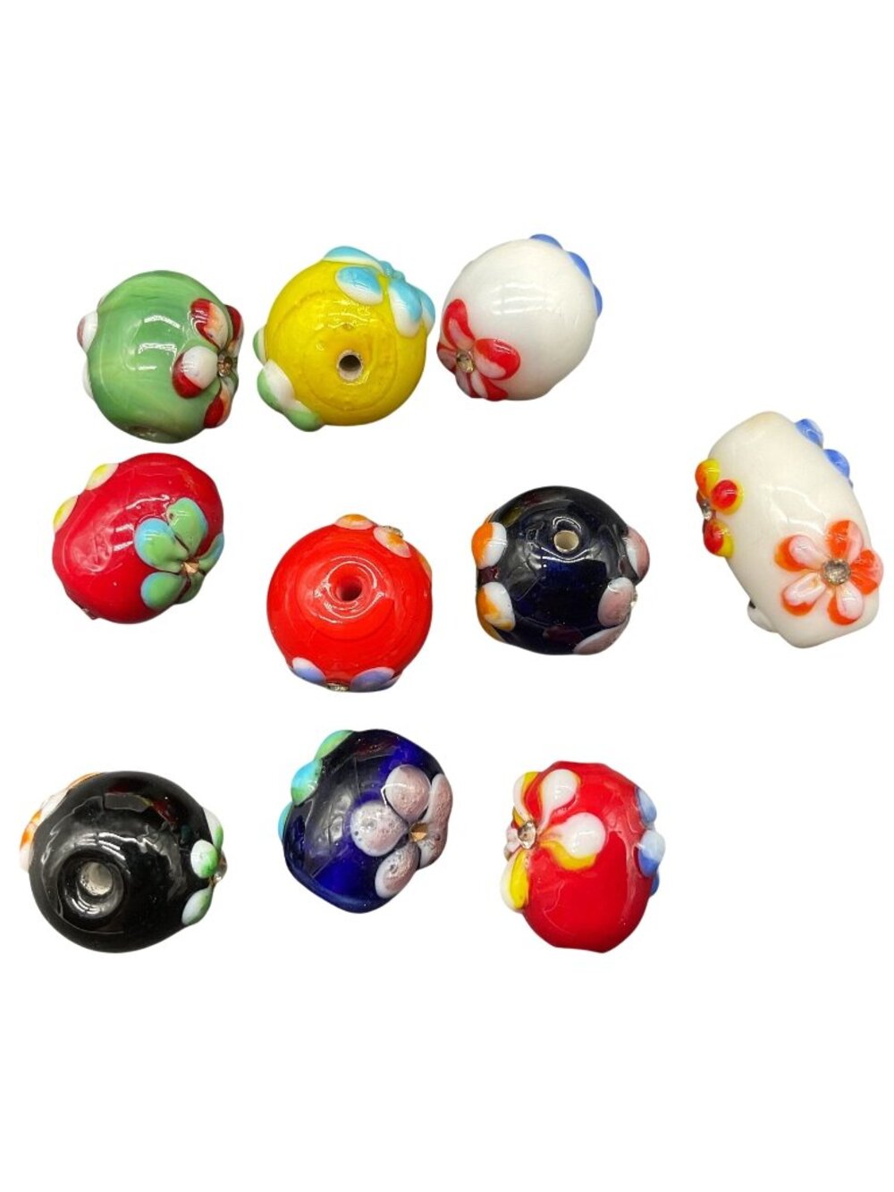 Mixed Flower Glass Beads Lot Of 10 for Making Bracelets Necklaces or Earrings